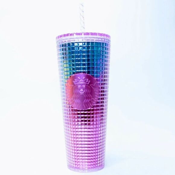 Starbucks 2021 Summer Blue & Pink Cotton Candy Ombre Grid 24 oz Tumbler Cold Cup - Picture 1 of 9